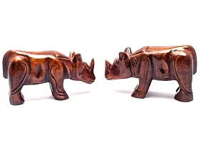Wooden Rhino (Set of 2) Showpiece Decorative for Home and Office Decoration-thumb3