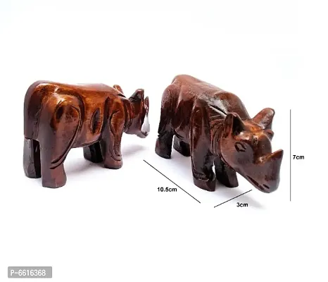 Wooden Rhino (Set of 2) Showpiece Decorative for Home and Office Decoration-thumb2
