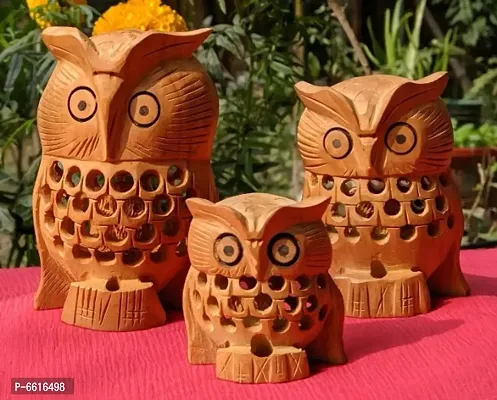Wooden Owl (Set of 3) Showpiece Decoration for Home  Office Decoration