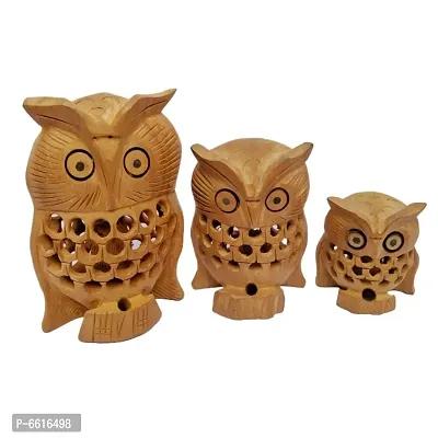 Wooden Owl (Set of 3) Showpiece Decoration for Home  Office Decoration-thumb2