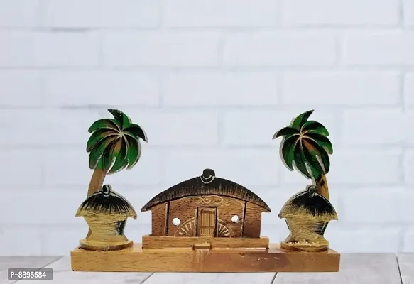 Wooden Hut Scenery Showpiece Decorative Item for Home Office Living Room