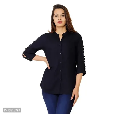 Classic Cotton Blend Solid Shirt for Women-thumb0