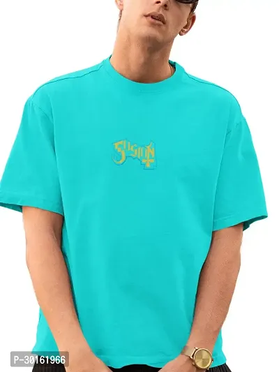 Stylish Turquoise Cotton Printed T-Shirt For Men-thumb0