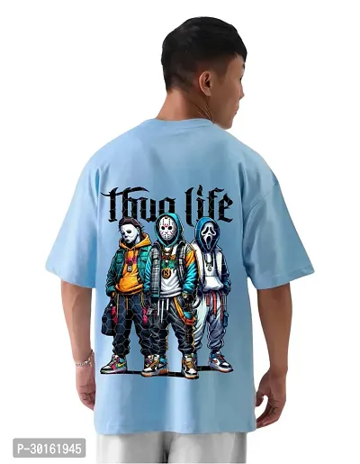 Stylish Blue Cotton Printed T-Shirt For Men-thumb2