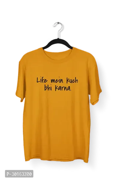 Stylish Yellow Cotton Printed T-Shirt For Men-thumb0