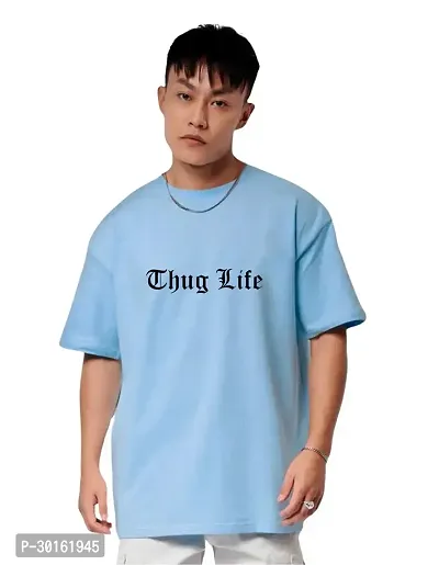 Stylish Blue Cotton Printed T-Shirt For Men-thumb0