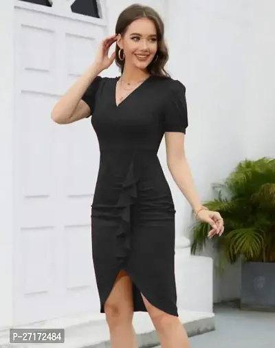 Stylish Black Lycra Solid Bodycon Dress For Women