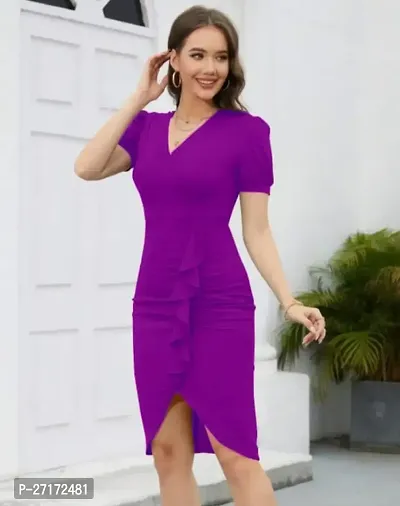 Stylish Purple Lycra Solid Bodycon Dress For Women