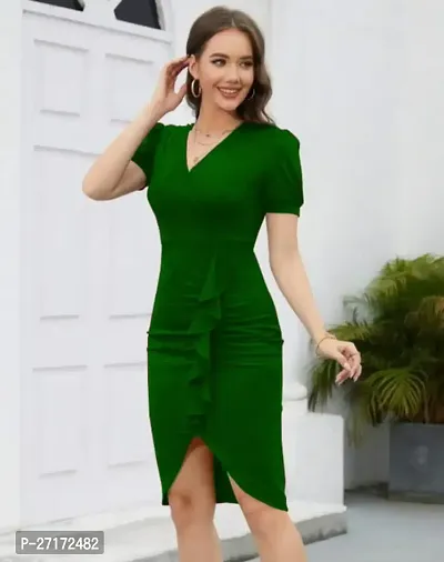 Stylish Green Lycra Solid Bodycon Dress For Women