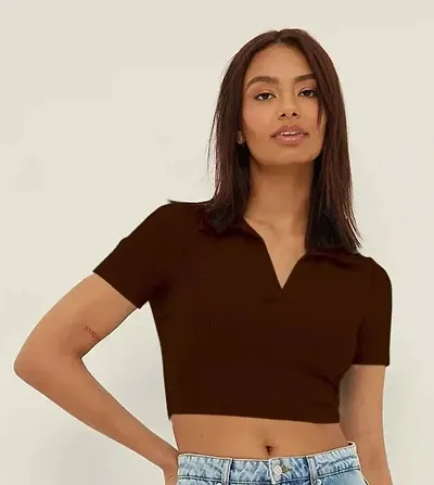 Aahwan Women's & Girl's V-Collar Rib-Knit Solid Crop Top