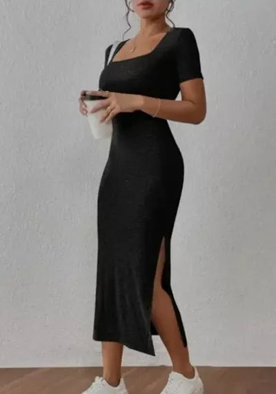 Partywear Solid Sleeveless Maxi Dress For Women