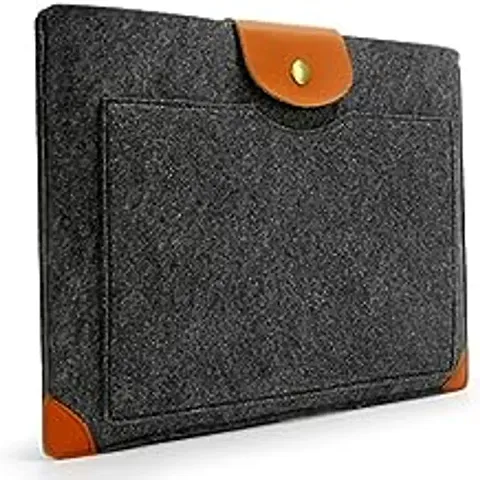 Classic Grey Felt Case Leather Corner Bag Sleeve With Leather Strap Magnetic Button For Apple 13inch Macbook Pro / 13inch Macbook Air / 13inch Macbook Pro With Retina