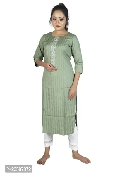 SHRIMATI Women's Rayon Round Neck A-Line Kurta with Zari Work | S 3-thumb0