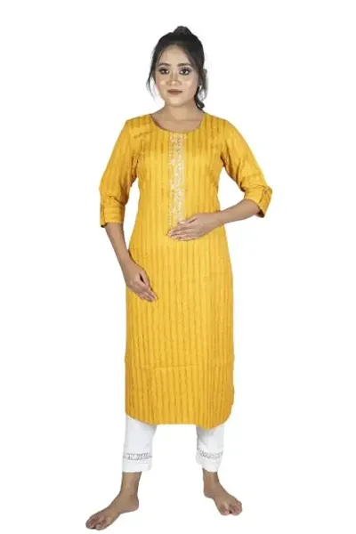 SHRIMATI Women's Rayon Round Neck A-Line Kurta with Mirror Work | S 4