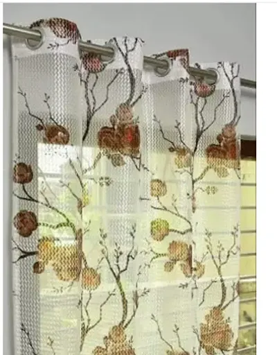 MOGNE FAB Attractive Floral Design Transparent Net Eyelet Tissue Sheer Curtains for Long Door Set of 1 ||
