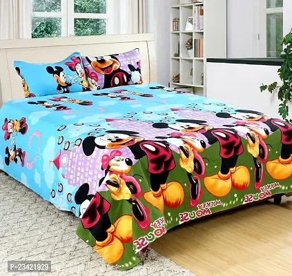 Fancy Glace Cotton Printed Bedsheet with 2 Pillow Covers-thumb0