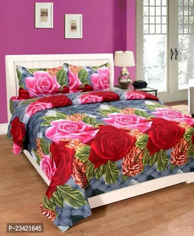 Fancy Glace Cotton Printed Bedsheet with 2 Pillow Covers-thumb0