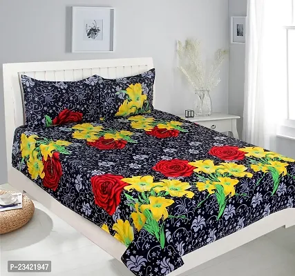 Fancy Glace Cotton Printed Bedsheet with 2 Pillow Covers-thumb0