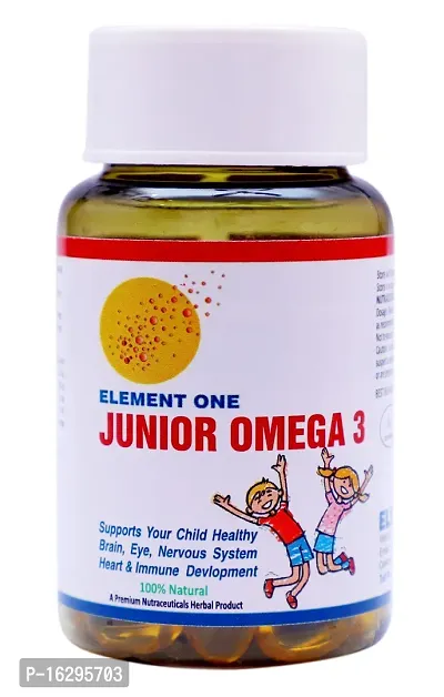 Junior Omega 3 Deep Sea Fatty Acid Fish Oil with EPA  DHA | Promotes Active Brain Eye Heart Health Improves Concentration n active mind  Builds Immunity For Age 5 to 18 Years 60 Softgel Capsules-thumb0