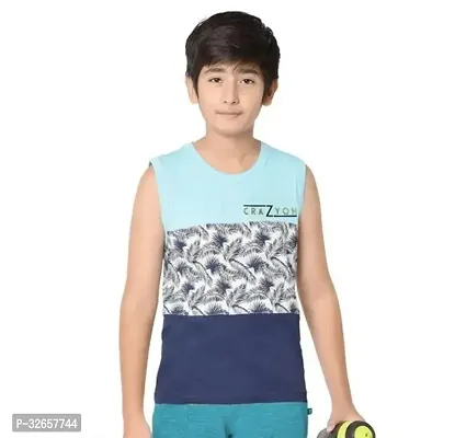 Stylish Blue Cotton Printed T-Shirt For Boys-thumb0