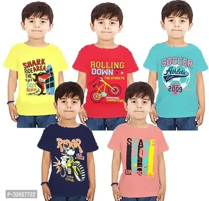 Stylish Multicoloured Cotton Printed T-Shirt For Boys Pack Of 5-thumb0