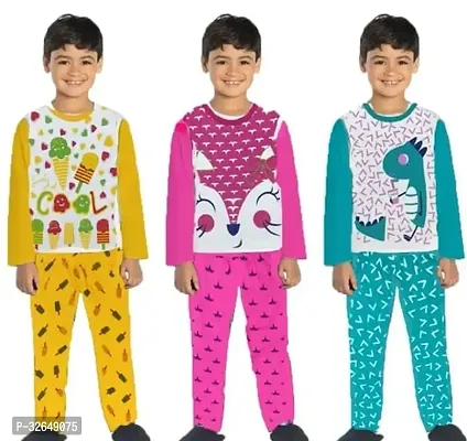 Stylish Multicoloured Cotton Printed T-Shirts with Trousers For Boys Pack Of 3