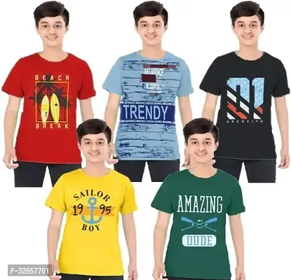 Stylish Multicoloured Cotton Printed T-Shirt For Boys Pack Of 5-thumb0