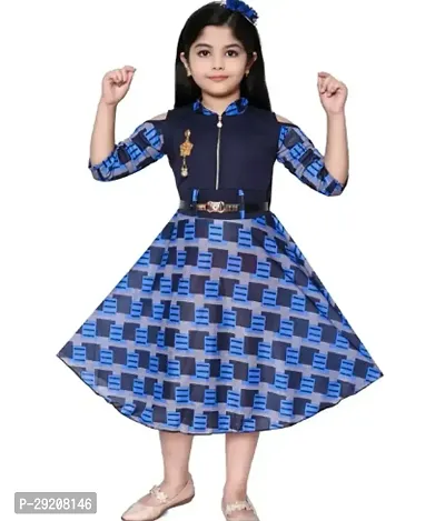 Beautiful Blue Cotton Blend Self Pattern Frocks For Girl