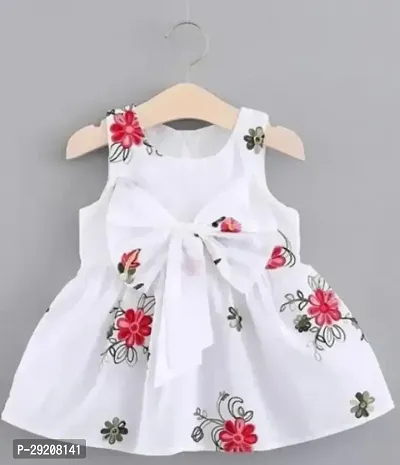 Beautiful White Cotton Blend Self Pattern Frocks For Girl-thumb0