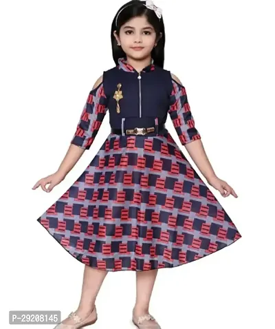 Beautiful Navy Blue Cotton Blend Self Pattern Frocks For Girl