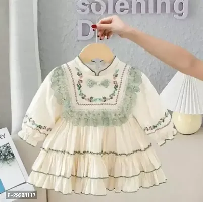 Beautiful White Cotton Blend Self Pattern Frocks For Girl