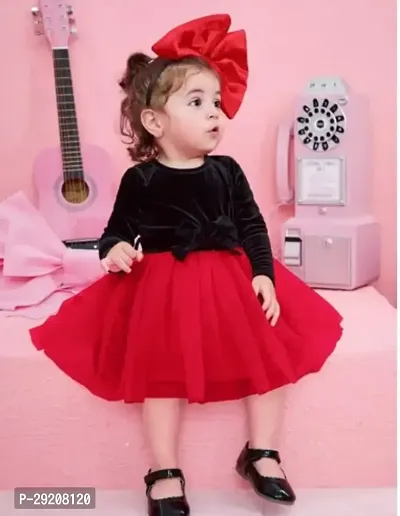 Beautiful Red Cotton Blend Self Pattern Frocks For Girl-thumb0