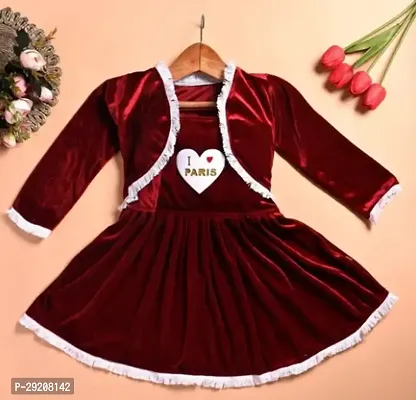 Beautiful Maroon Cotton Blend Self Pattern Frocks For Girl