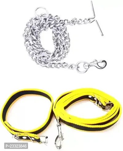 Dog Collar And Leashnbsp;nbsp;Medium Black Yellow Silver Pack Of 3