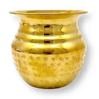 Hashcart Brass Metal Kalash Lota Hand Galvanized for Indian Fesitval Puja Utensils, Home Ofiice Mandir, Utility Gift Item, Gold, Standard (HC-BR-KL110#)-thumb1