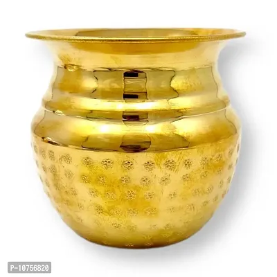 Hashcart Brass Metal Kalash Lota Hand Galvanized for Indian Fesitval Puja Utensils, Home Ofiice Mandir, Utility Gift Item, Gold, Standard (HC-BR-KL110#)-thumb2