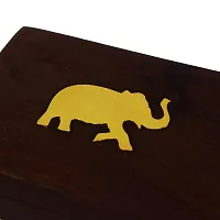 Hashcart Elephant Shape Brass Inlay Wooden Decorations Box Rectangular Case Double Playing Cards Set Holder - Brown, 11.43 cm x 8.128 cm x 3.04 cm-thumb3