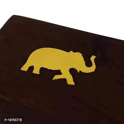Hashcart Elephant Shape Brass Inlay Wooden Decorations Box Rectangular Case Double Playing Cards Set Holder - Brown, 11.43 cm x 8.128 cm x 3.04 cm-thumb4