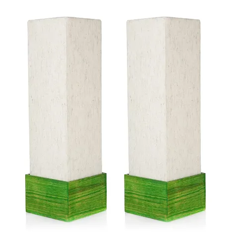 Hashcart Wooden Designer Base Table Lamp (Set of 2) - Wood Lamp for Home Decoration, Table Top, Indoor Lighting, Festive Gifts (14 inch, Green)