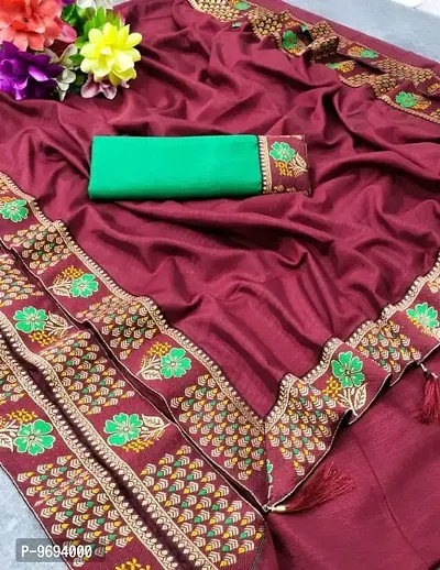 Elegant Maroon Satin Lace Border Saree with Blouse Piece For Women-thumb0