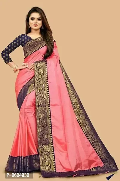 Alluring Pink Satin Lace Border Saree with Blouse Piece For Women-thumb0