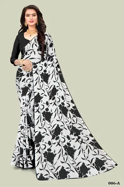 Trendy Satin Patta Printed Saree with Blouse piece