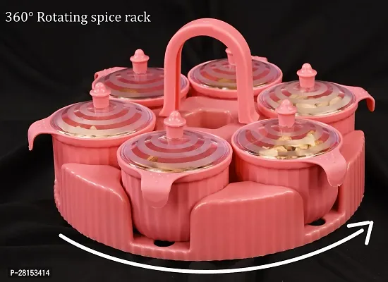 tvAt 1 Pcs 360 Degree Rotating Spice Rack Pink color-thumb3