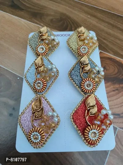Fancy Unique Design Multi Colour Gold Finish Designer Saree Pin Brooch ( PACK OF 6)