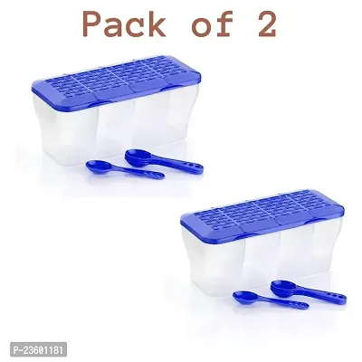 Multipurpose Plastic 4 In 1 Masala Box for Kitchen, Transparent Pickel Box, 4 Compartment Storage (PACK OF 2)