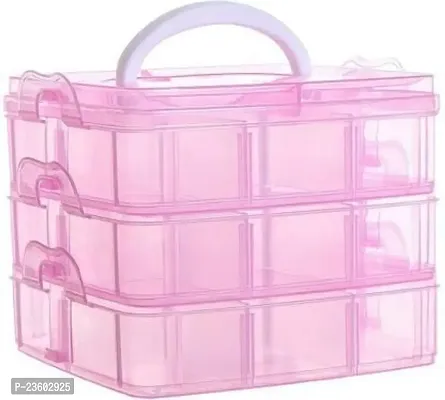 Layers 18 Grids Transparent Plastic Storage Organizer Jewellery Organizer Storage Compartment Box. 13 x 17 x 16 cm (PINK)-thumb0