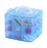 Layers 18 Grids Transparent Plastic Storage Organizer Jewellery Organizer Storage Compartment Box. 13 x 17 x 16 cm (BLUE)-thumb1
