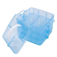 Layers 18 Grids Transparent Plastic Storage Organizer Jewellery Organizer Storage Compartment Box. 13 x 17 x 16 cm (BLUE)-thumb4