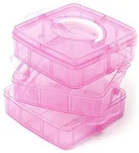 Layers 18 Grids Transparent Plastic Storage Organizer Jewellery Organizer Storage Compartment Box. 13 x 17 x 16 cm (PINK)-thumb3