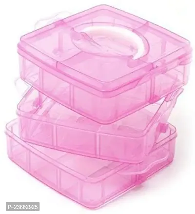 Layers 18 Grids Transparent Plastic Storage Organizer Jewellery Organizer Storage Compartment Box. 13 x 17 x 16 cm (PINK)-thumb4